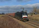 182 563 mit einem Containerzug am 12.01.2014 bei Plattling.