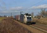 182 564 mit einem Containerzug am 12.01.2014 bei Plattling.