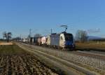 182 566 mit einem Containerzug am 14.02.2014 bei Langenisarhofen.