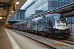 182 510  Beethoven  mit Nighjet 295 in M�nchen Hbf, am 21.08.2019.