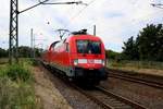 182 018 DB als verspäteter RE 3117 (RE1) von Magdeburg Hbf nach Frankfurt (Oder) durchfährt den Bahnhof Biederitz. [14.7.2017 - 12:27 Uhr]