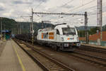 183 719-4 fährt am 22. Juli 2017 in den Bahnhof Decin ein. 