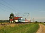 183 005 mit dem bunten Prager in Kfering. Gesichtet 12.07.2010