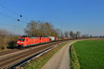 185 031 + 185 212 mit einem Güterzug am 28.03.2017 bei Langenisarhofen.