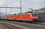 Doppeltraktion, mit den DB Loks 185 140-1 und 185 119-5, durchfahren den Bahnhof Gelterkinden.