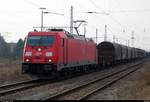 185 231-8 DB als gemischter Gz, kommend von Westen, erreicht den Bahnhof Angersdorf auf der Bahnstrecke Halle–Hann.