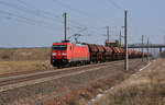 185 378 schleppte am 25.03.18 einen Schwenkdachwagenzug durch Brehna Richtung Halle(S).