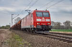 185 046-0 ist mit seinen Kalizug am 11.04.2018 bei Friedland zu sehen.