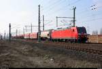 185 173-2 DB als (umgeleiteter?) gemischter Gz fährt in Halle-Kanena auf der Bahnstrecke Magdeburg–Leipzig (KBS 340) Richtung Leipzig.