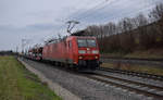 185 149 zieht am 27.03.2018 den EZ 5193, Mannheim Rbf - Basel Bad Rbf,hier am Abzw. Leutersberg.