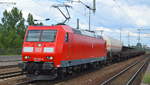 185 005-6 mit einem kurzen gemischten Güteerzug 27.06.18 Bf. Flughafen Berlin-Schönefeld.