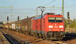 DB Cargo Deutschland AG mit  185 314-2  [NVR-Number: 91 80 6185 314-2 D-DB] und Ganzzug Schiebewandwagen am 27.09.18 Bf. Flughafen Berlin Schönefeld.