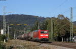 185 199-7 mit dem GC 60482 (Karlsruhe Raffiniere-Rammelswiesen) in Haslach 5.10.18