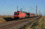 185 215 führte am 31.10.18 einen gemischten Güterzug durch Braschwitz Richtung Halle(S).