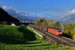 185 110 mit einem Güterzug am 22.10.2016 bei Unterterzen.