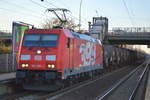 DB Cargo Deutschland AG mit  185 399-3  [NVR-Number: 91 80 6185 399-3 D-DB] und Kesselwagenzug (geschmolzenes Schwefel) am 27.02.19 Bf. Berlin-Hohenschönhausen.