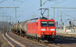DB Cargo Deutschland AG mit  185 077-5  [NVR-Number: 91 80 6185 077-5 D-DB] und Kesselwagenzug am 21.03.19 Magdeburg Hbf.