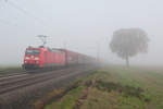 185 062 mit einem gemischten Güterzug bei Retzbach-Zellingen Richtung Würzburg, 13.10.2018