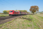 185 359 mit einem gemischten Güterzug bei Retzbach-Zellingen Richtung Würzburg, 13.10.2018