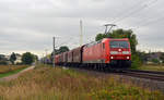 185 001 schleppte am 25.09.19 einen gemischten Güterzug durch Jeßnitz Richtung Dessau.