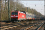 Railion 185191 hat bei der Durchfahrt in Natrup Hagen am 1.4.2007 um 8.23 Uhr in Richtung Münster einen langen Ganzzug am Haken.