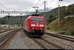 Kesselzug mit 185 130-2 und 185 122-9 DB durchfährt den Bahnhof Rivera-Bironico (CH) auf der Gotthardbahn am Monte Ceneri (600) Richtung Lugano (CH).