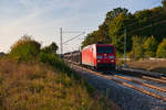 185 042 mit einem leeren Autotransportzug bei Oberdachstetten Richtung Ansbach, 19.09.2019