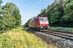 185 003-1 ist als Lz in Richtung Fulda im Haunetal unterwegs,gesehen am 05.08.2020.