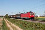 Mit dem GK 42693 (Offenburg Gbf - Buchs SG) fuhr am Nachmittag des 22.04.2020 die 185 105-4 bei Buggingen über die KBS 702 durchs Markgräflerland in Richtung Müllheim (Baden).