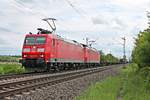 Am späten Nachmittag des 03.05.2020 fuhr 185 127-8 zusammen mit 185 117-9 und dem EZ 45000 (Chiasso Smistamento - Mannheim Rbf) nördlich von Hügelheim über die Rheintalbahn in