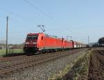Vogelbach - 24. Februar 2021 : Wegen Bauarbeiten im Saartal, sind einige Züge über die Pfälzische Ludwigsbahn umgeleitet. Das ist auch der Fall für die Erzzüge. 185 250 + 185 382 mit einem umgeleiteten Erzbomber kommt aus Mannheim/Kaiserslautern und fährt in Richtung Saarbrücken.