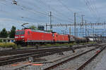 Doppeltraktion, mit den DB Loks 185 129-4 und 185 137-7 durchfährt den Bahnhof Pratteln. Die Aufnahme stammt vom 07.07.2021.
