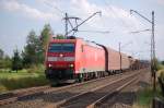 185 048 auf der Kbs 820 Richtung Lichtenfels beim Bahnbergang Breitengbach mit Gterzug 14.08.2007