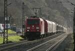 185 232-6 am 19.02.2022 auf der rechten Rheinstrecke bei Braubach in Richtung norden gehend.