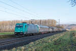 ATLU/DBC 185 615 mit einem Mischer am frühen Morgen des 05.12.2021 in Retzbach-Zellingen.