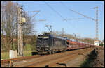 MRCE 185569-1 durchfährt hier am 23.2.2022 um 15.46 Uhr mit einem Autotransportzug in Richtung Rheine den ehemaligen Bahnhof Velpe.