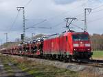 185 051 mit Autozug in Rheine=Bentlage, 02.04.2022