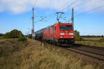 DB Cargo 185 250 mit einem Kesselzug am 16.10.2022 in Groß Kiesow aufgenommen.