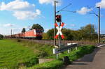 Da ich zurzeit im Urlaub bin habe ich mal meine Bilder durchgeschaut und dieses noch gefunden. DB Cargo 185 200-3 fährt mit ihrem gemischten Güterzug gleich über den BÜ Km 26.0 bei Laubenzedel. Aufgenommen im Oktober 2022. 