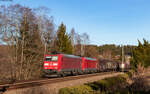 185 128-6 und 185 104-7 mit dem EZ 45014 (Chiasso Smistamento - Mannheim Rbf) bei St.Georgen 20.2.23  