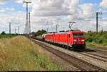 EZ mit 185 228-4 und Wagenlok 187 202-7 unterwegs in Großkorbetha in nördlicher Richtung.