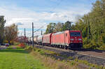 185 371 führte am 04.11.23 einen gemischten Güterzug durch Brehna Richtung Bitterfeld.