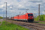 185 382 führte am 18.04.24 einen gemischten Güterzug durch Saarmund Richtung Schönefeld.