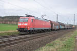 185 105-4 zu sehen am 26.03.2024 mit einem gemischten Güterzug bei Kerzell.