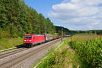 185 260 DB Cargo mit einem gemischten Güterzug bei Hagenbüchach Richtung Würzburg, 01.09.2021