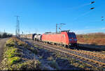 EZ mit 185 148-4, fotografiert auf Höhe der südlichen Einfahrt des Bahnhofs Großkorbetha.

🧰 DB Cargo
🕓 30.11.2024 | 10:07 Uhr