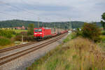185 175 DB Cargo mit einem Betonteilezug bei Oberdachstetten Richtung Würzburg, 21.09.2021
