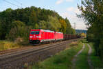 185 243 DB Cargo und 185 364 DB Cargo mit einem leeren Erzzug bei Postbauer-Heng Richtung Nürnberg, 08.09.2021