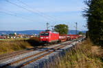185 009 DB Cargo mit einem Betonteilezug bei Pölling Richtung Nürnberg, 18.10.2021