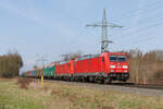 185 204-5 und 185 356-3 (DB Cargo) mit einem Güterzug in Ratingen Lintorf, 26. Februar 2026
